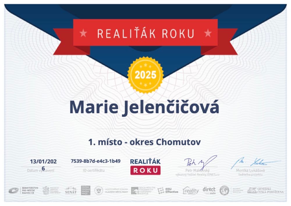 Certifikát Realiťák roku 2025 – 1. místo · okres Chomutov