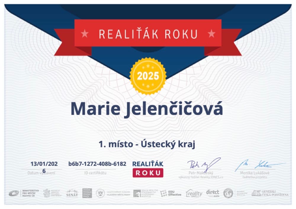 Certifikát Realiťák roku 2025 – 1. místo · Ústecký kraj